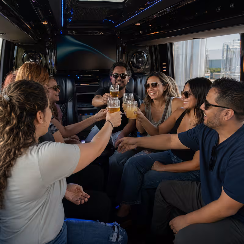 Black Mercedes Sprinter van staged for an Dallas Winery & Brewery Tour Transportation group
