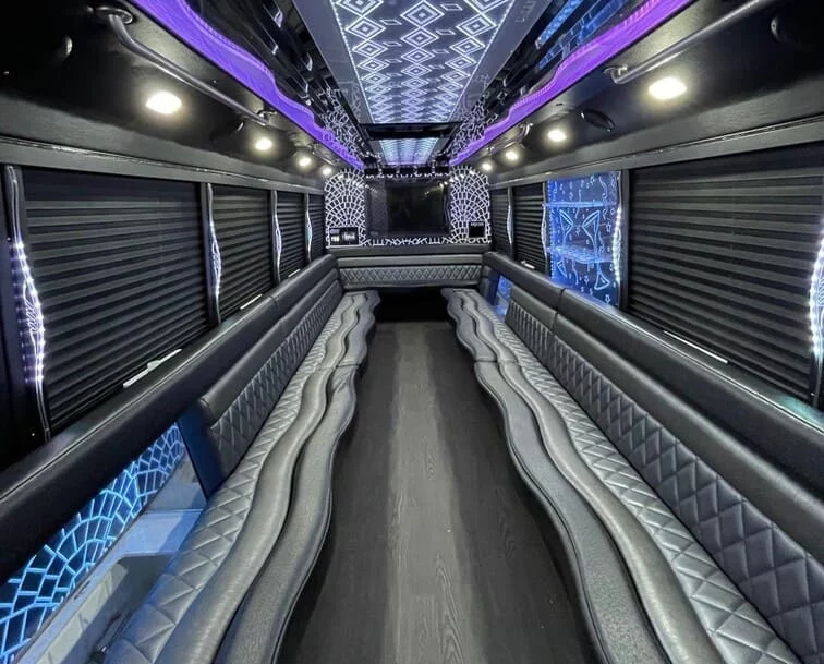 30 Passenger Party Bus White interior